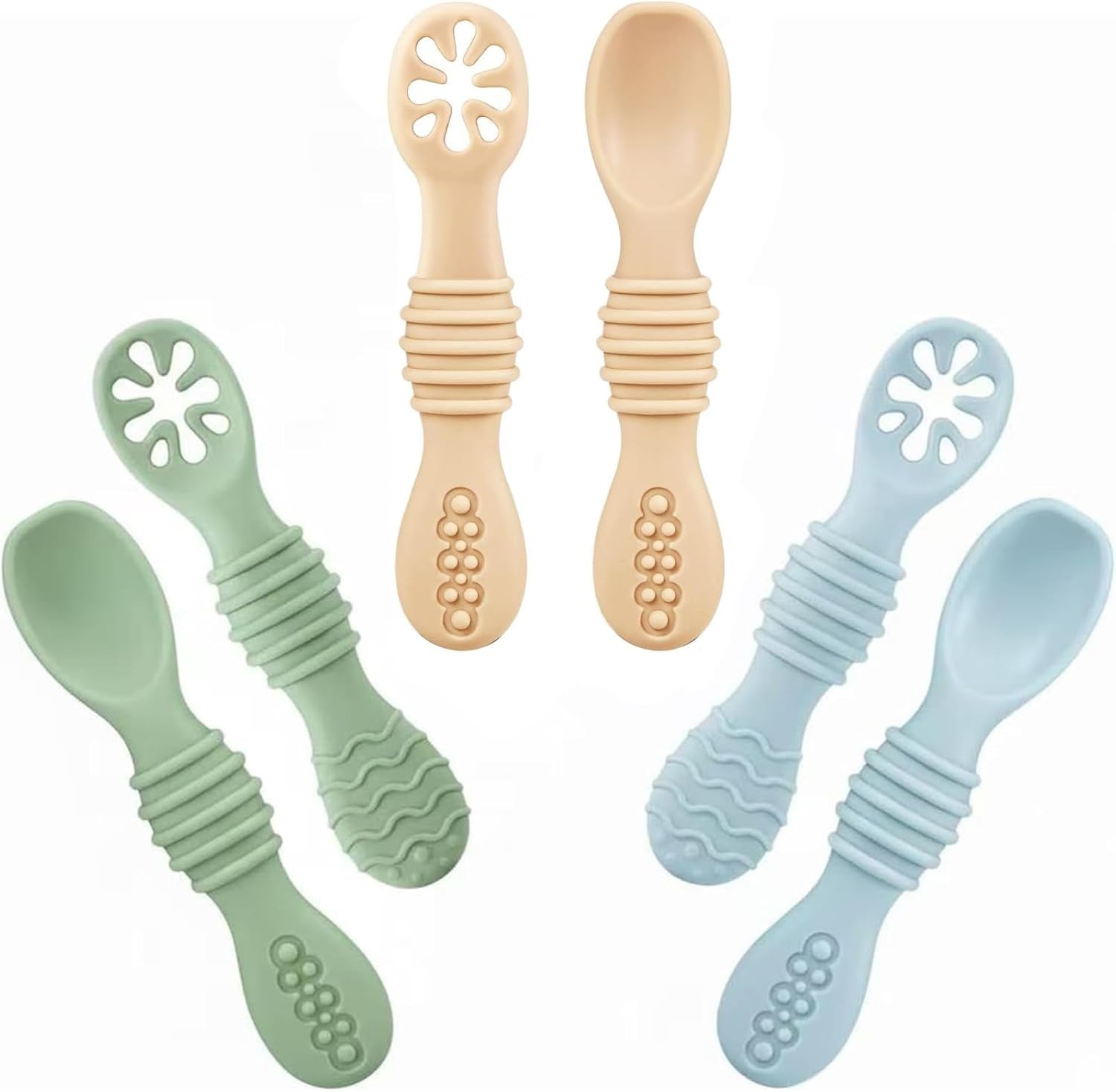 6-pack-silicone-baby-spoons-first-stage-self-feeding-utensils-soft-silicone-tip-shallow-spoon-design-easy-grip-handle-6-months-first-stage-self-feeding-baby-led-weaning-bpa-free