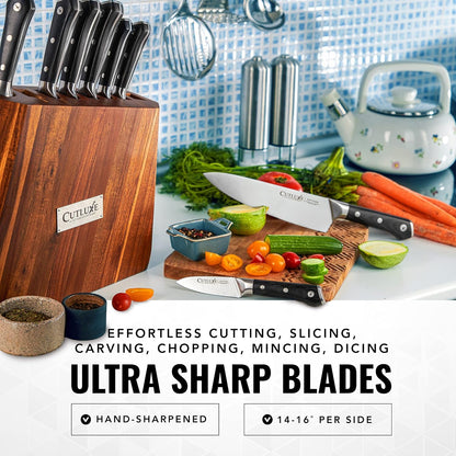 Kitchen Knife Set, 8-Piece Chef Knives with Acacia Wood Block | Razor Sharp Full Tang Blades, High Carbon German Steel – Artisan Series, Professional4