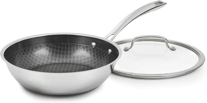 Deep Fry Pan Purelysear Hybrid Skillet 10.25 Inch | Stainless Steel and Ceramic Deep Fry Pan Skillet, Deep Fry Pan with Lid Offers Extra Depth for Sautéing, 10.25”, FPS22-26DC1