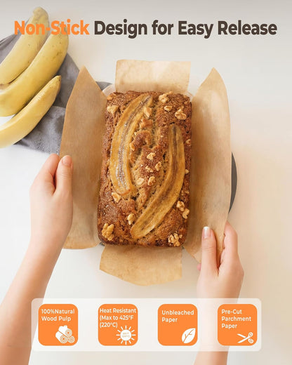 100 Pcs Loaf Pan Liners for Baking Bread 9X5 Inch, Bread Pan Liners with Cardboard Formers, Non-Stick Pre Cut Unbleached Parchment Paper for Loaf Pan | Pre-Cut Unbleached Parchment Paper Comes with Cardboard Formers, Ideal for Daily Loaf Bread Baking Production3