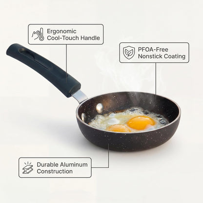 5 Inch Mini Frying Pan Skillet (3.5-Inch Cookable Surface Area), Nonstick Aluminum Egg Pan for Single Eggs, Omelets and Breakfast, Compact Stovetop Cookware for Gas, Electric and Camping Use3