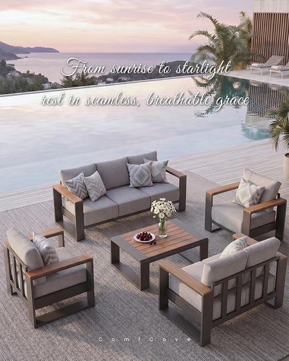 Oversized Aluminum Patio Furniture Set, 5 Pieces Luxury Outdoor Furniture Set with 7.1" Extra Thick Cushion, Modern Outdoor Sectional with Coffee Table for Porch, Garden and Deck, Gray7