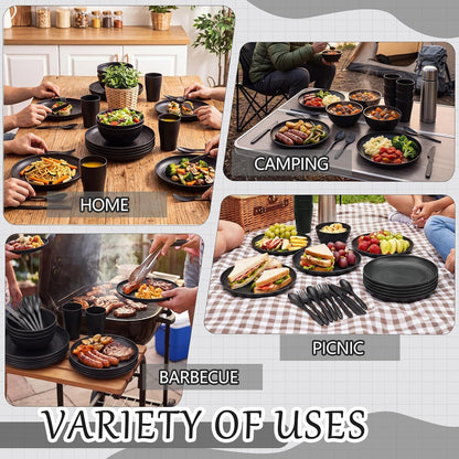 72 Pcs Wheat Straw Dinnerware Sets, Black5