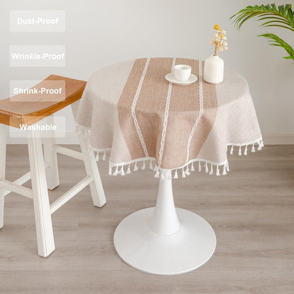 Rustic Small Light Coffee round Cotton Linen Tablecloth 36 Inch4