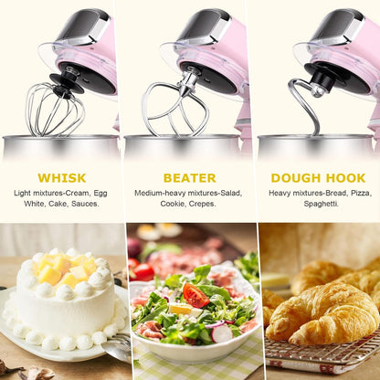 Stand Mixer,3.2Qt Small Electric Food Mixer,6 Speeds Portable Lightweight Kitchen Mixer for Daily Use with Egg Whisk,Dough Hook,Flat Beater (Pink)4