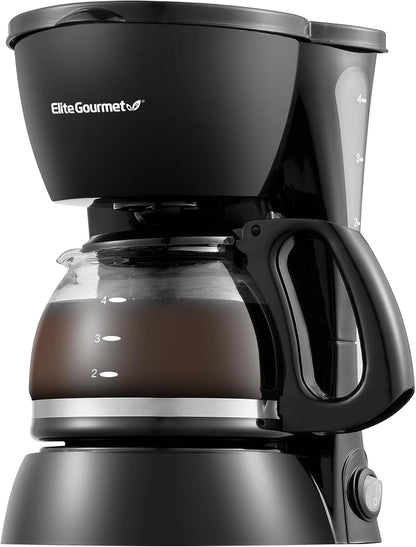 EHC4128 Automatic 4-Cup Drip Coffee Maker, Black | Glass Carafe, Pause N Serve, Reusable Filter, On/Off Switch, and Keep Warm with Water Level Indicator1