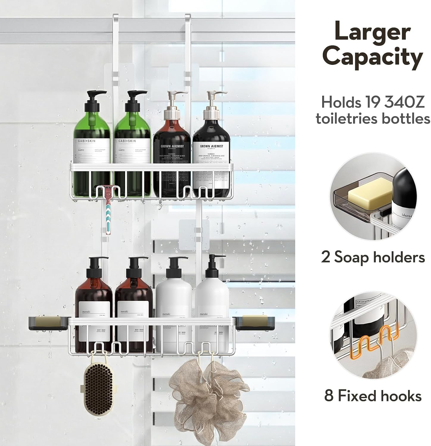 over-the-door-shower-caddy-hanging-with-double-soap-holder-never-rust-aluminum-shower-shelf-with-4-hooks-hanging-bathroom-organizer-no-drilling-shelves-for-bathroom-storage-silver