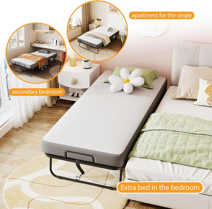 Folding Bed with Mattress, 75" X 31" Rollaway Bed with Memory Foam Mattress for Adults, Portable Foldable Guest Bed with Metal Frame, Luxury Single Bed for Home& Office Space Saving7