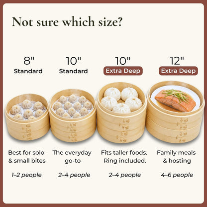 Bamboo Steamer Basket 10 Inch, Extra Deep Dumpling Steamer Set | Incl. Silicone Liners & Steel Ring, Steam Basket for Pot & Wok. Vegetable & Food Steamer for Dim Sum, Bao Buns7