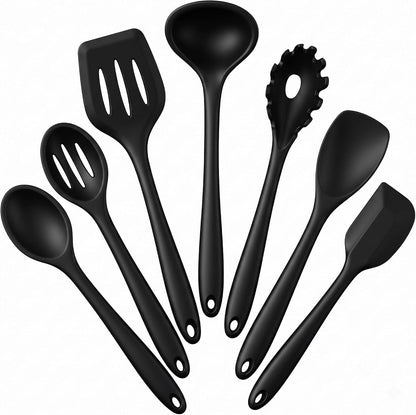 Black Silicone Cooking Utensils Set, 7PCS Nonstick Kitchen Utensils1
