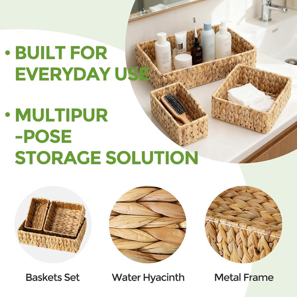 Wicker Storage Baskets Set of 3, Large and Small Wicker Pantry Baskets Set5