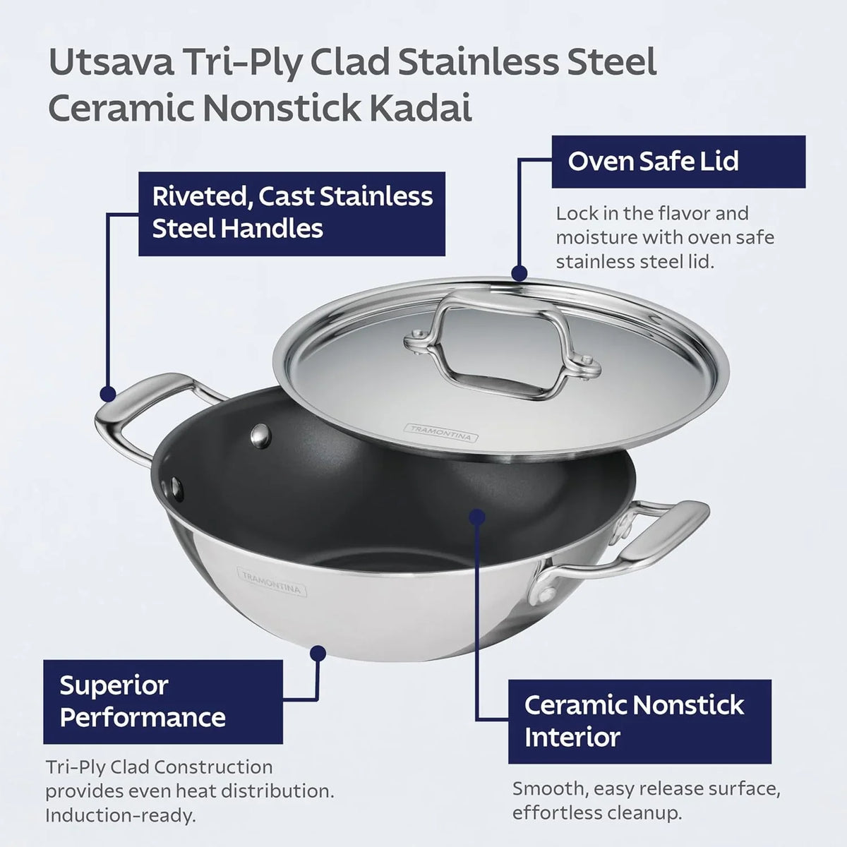 utsava-tri-ply-clad-stainless-steel-4-quart-kadai-with-lid-ceramic-non-stick-interior-induction-ready-large-kadhai-pot-for-indian-cooking