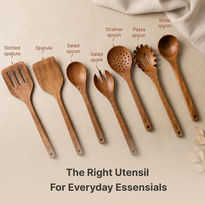 Koppen Dishwasher Safe Wooden Kitchen Utensils Set, 7 Pcs Acacia Wood Spoon Utensils for Nonstick Cookware, Resist Water Absorption & Crack, Long-Lasting, Non-Toxic for Cooking, Spatula, Ladle, Pasta5