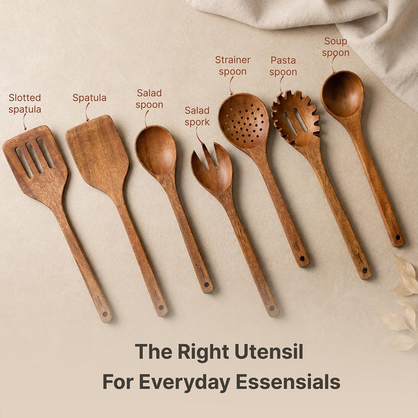 Koppen Dishwasher Safe Wooden Kitchen Utensils Set, 7 Pcs Acacia Wood Spoon Utensils for Nonstick Cookware, Resist Water Absorption & Crack, Long-Lasting, Non-Toxic for Cooking, Spatula, Ladle, Pasta5