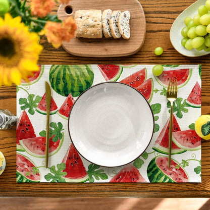 Watermelon Fruit Summer Placemats Set of 4, 12X18 Inch Spring Seasonal Holiday Table Mats for Party Kitchen Dining Decoration2