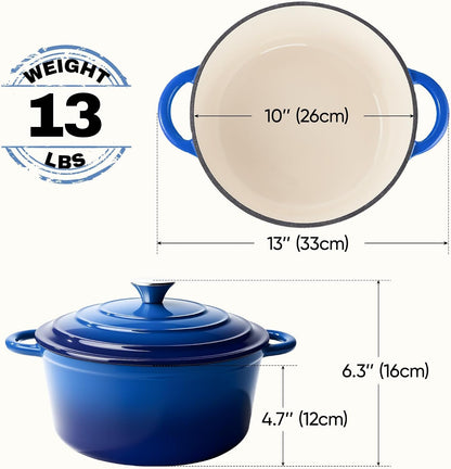 6 Quart Dutch Oven Pot with Lid, Non Stick Enameled Cast Iron Dutch Oven for Bread Baking, Heavy-Duty, Oven Safe Ceramic Cookware up to 500°F for Baking, Braising, Stews, Roasting, Blue4