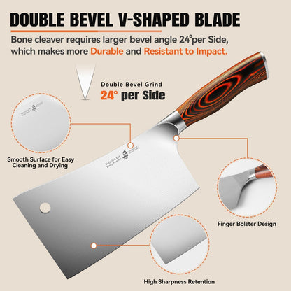 Meat Cleaver, 7 Inch Heavy Duty Bone Chopper, High Carbon German Stainless Steel Butcher Knife, Pakkawood Handle Kitchen Chopping Knife with Gift Box - Fiery Phoenix Series5