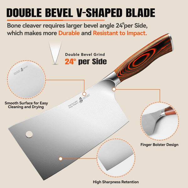 Meat Cleaver, 7 Inch Heavy Duty Bone Chopper, High Carbon German Stainless Steel Butcher Knife, Pakkawood Handle Kitchen Chopping Knife with Gift Box - Fiery Phoenix Series5