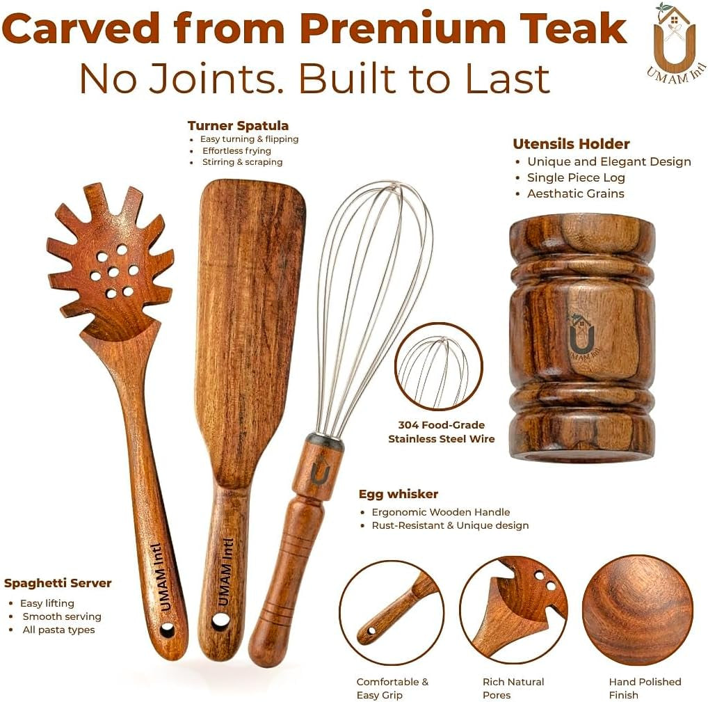 11-piece-teak-wooden-utensil-set-with-holder-non-toxic-natural-teak-cooking-utensils-heat-resistant-wooden-spatula-wok-turner-spaghetti-server-soup-ladle-whisk-tongs