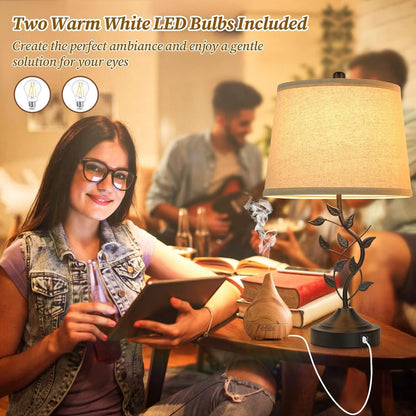 3-Way Dimmable Touch Table Lamps Set of 2, Rustic Leaf Bedside Lamps8