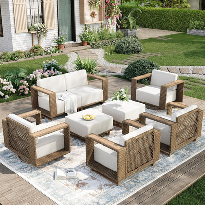Patio Furniture Set with Swivel Chairs &10" Thick Cushion, 7 Piece1
