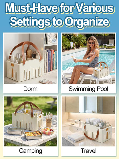 Collapsible Portable Plastic Shower Caddy Dorm Room, Beige6