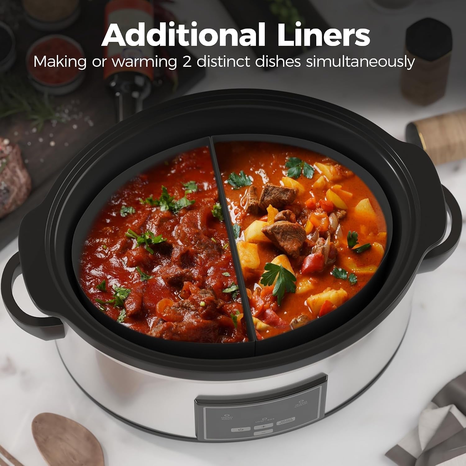 6-quart-programmable-slow-cooker-with-2-in-1-silicone-liners-food-warmer-with-auto-warm-setting-and-digital-timer-3-cooking-settings-dishwasher-safe-ceramic-pot-glass-lid-silver
