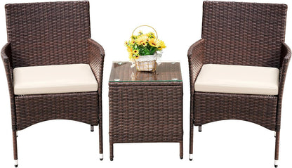 3 Piece Patio Furniture Set Outdoor Wicker Conversation (Brown)1