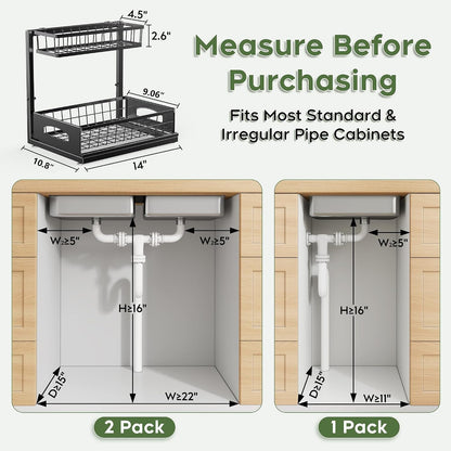 Under Sink Organizer, 2-Pack L-Shaped Metal Pull-Out Drawers for Kitchen2