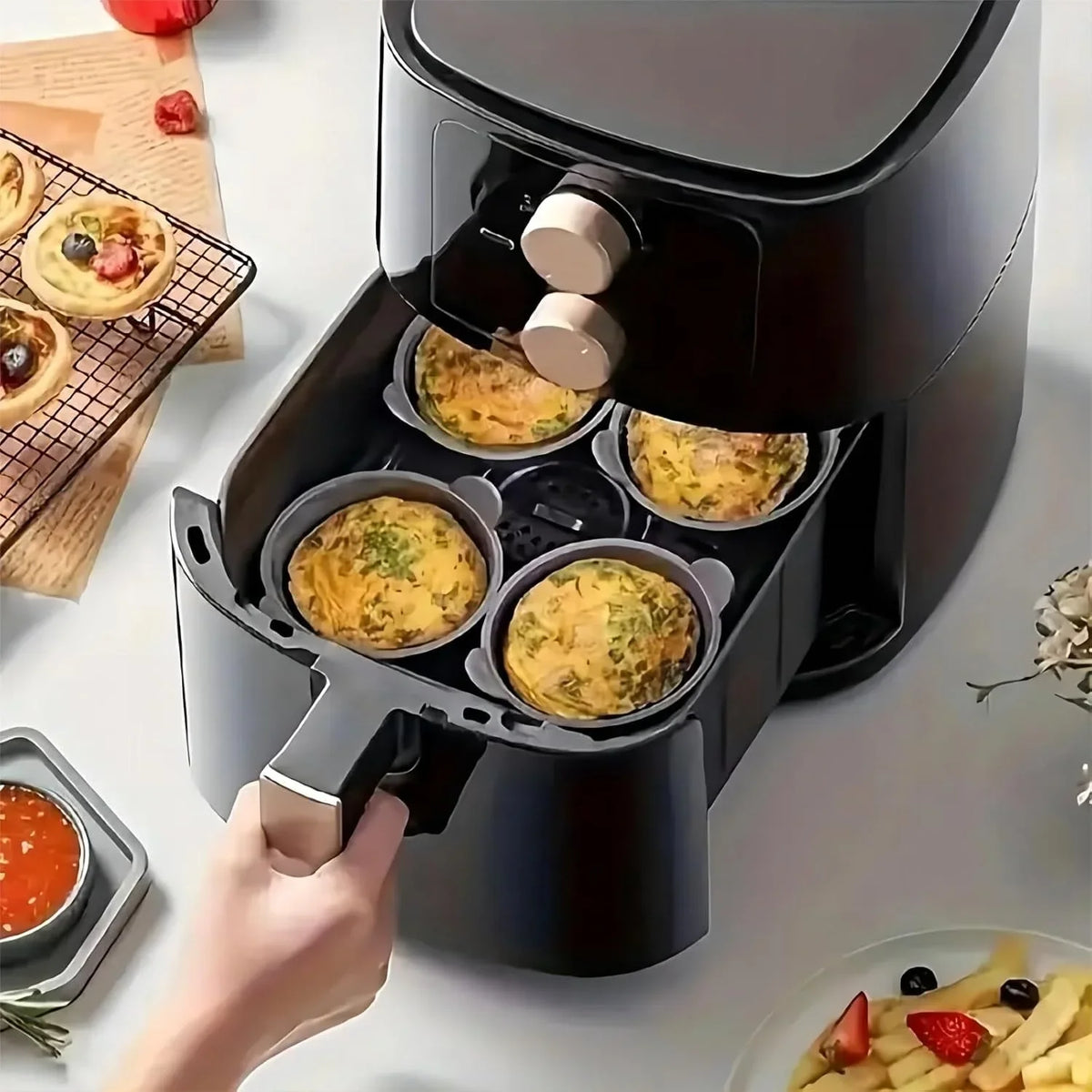 3pcs-silicone-air-fryer-cups-reusable-non-stick-baking-liners-good-for-muffins-eggs-cupcakes-black