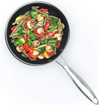 Geoclad Ceramic Hybrid Non-Stick 8" Fry Pan – Stainless Steel Sear Surface, Geometric Pattern, Tri-Ply Clad Body, Pfoa-Free, Dk Gray/Ss1