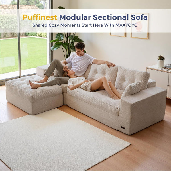 Boneless Couch, 96-Inch L-Shaped Cloud Couch with Ottoman8