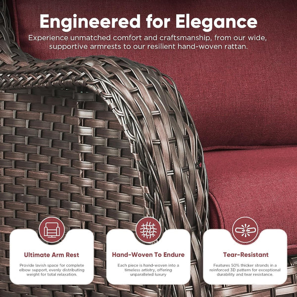 Outdoor Swivel Chairs Set of 2,Patio Wicker Rocker Chairs,All Weather Patio Conversation Furniture Set, Ideal for Porch Balcony Deck Yard, Brown Wicker/Red5