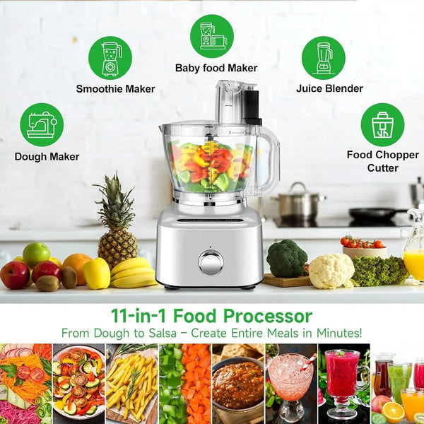 16 Cup Food Processor Blender Combo, 11-In-1 Glass Blender for Home | 1.8L Glass Blender, 5 Preset Modes, Veggie Meat Chop, Dice, Shred, Slice, French Fries Cut,Dough Knead, Blend, Stepless Speed2