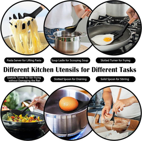 23-Piece Silicone Kitchen Utensils with Holder, Black5
