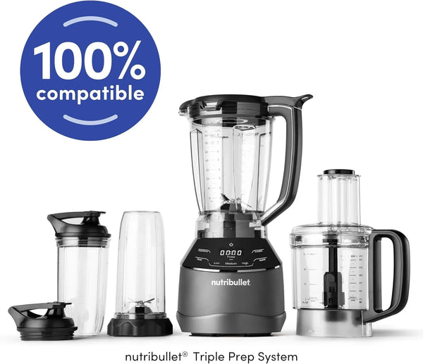 Nutribullet Triple Prep System Food Processor Work Bowl with Lid & Pusher, 1500 Watts, Clear/Black2