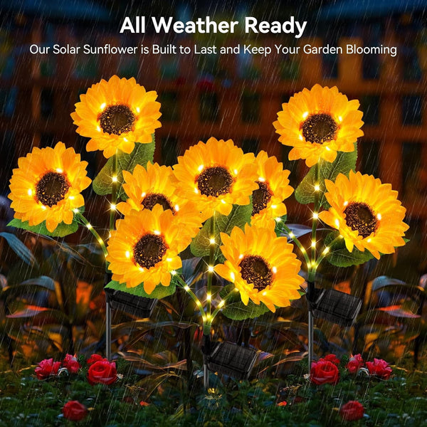 Solar Lights Outdoor Garden Decor - Upgraded 3 Pack with 9 Sunflower Lights, Waterproof Solar Outdoor Lights Auto On/Off Solar Decorative Lights for Garden, Patio, Backyard3
