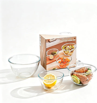 Glass Bowl Set of 3, Deep Sided Salad & Mixing Bowls,Stackable2
