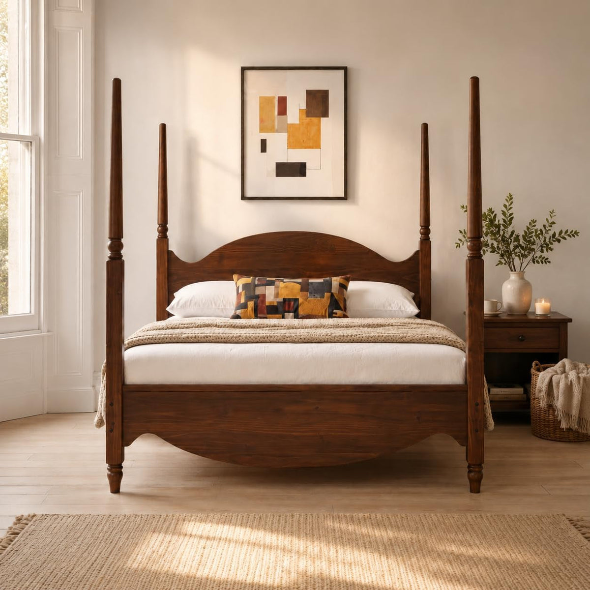 brixton-king-solid-pine-wood-four-poster-bed-arched-headboard-walnut