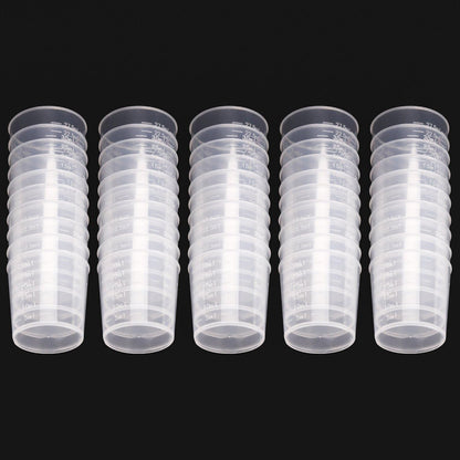 50 Pack 30Ml Plastic Reusable Graduated Cups Transparent Scale Cups with 50 Pack Wooden Stirring Sticks for Mixing Paint, Stain, Epoxy, Resin3