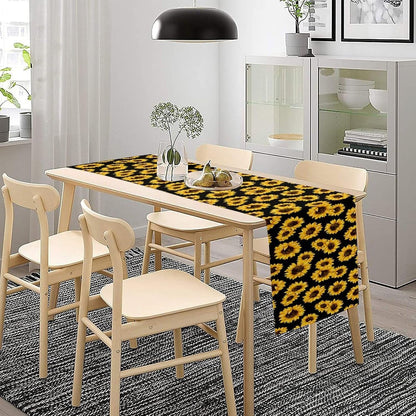 Sunflower Table Runner Retro Flower Sunflowers Black Background Decor for Indoor Outdoor Party Wedding Dinner Festivals Farmhouse Homes Kitchen Dining Room, 13X90In2