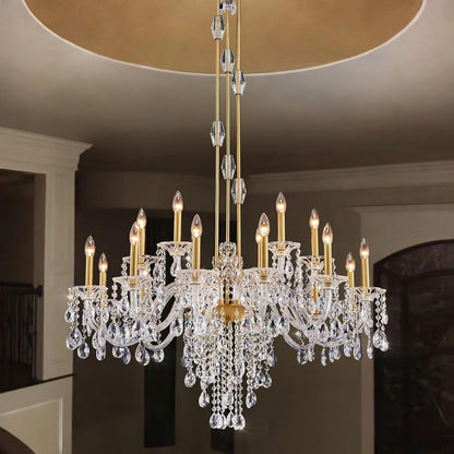 18-Light Large Crystal Chandelier, Vintage Maria Theresa Brass Gold Chandelier for Foyer, Staircase & High Ceiling Living Room, E12 Base8