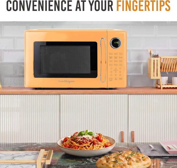 Modern Retro Compact Countertop Microwave Oven - 1.1 Cu. Ft. - 1000-Watts with LED Digital Display - Child Lock - Easy Clean Interior - Orange9