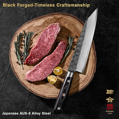 Chef Knife, Black Forged Japanese Kitchen Knife with High Carbon Stainless Steel and Full Tang Pakkawood Handle, Christmas Gift with Premium Box (8.27 Inch Kiritsuke Knife)2