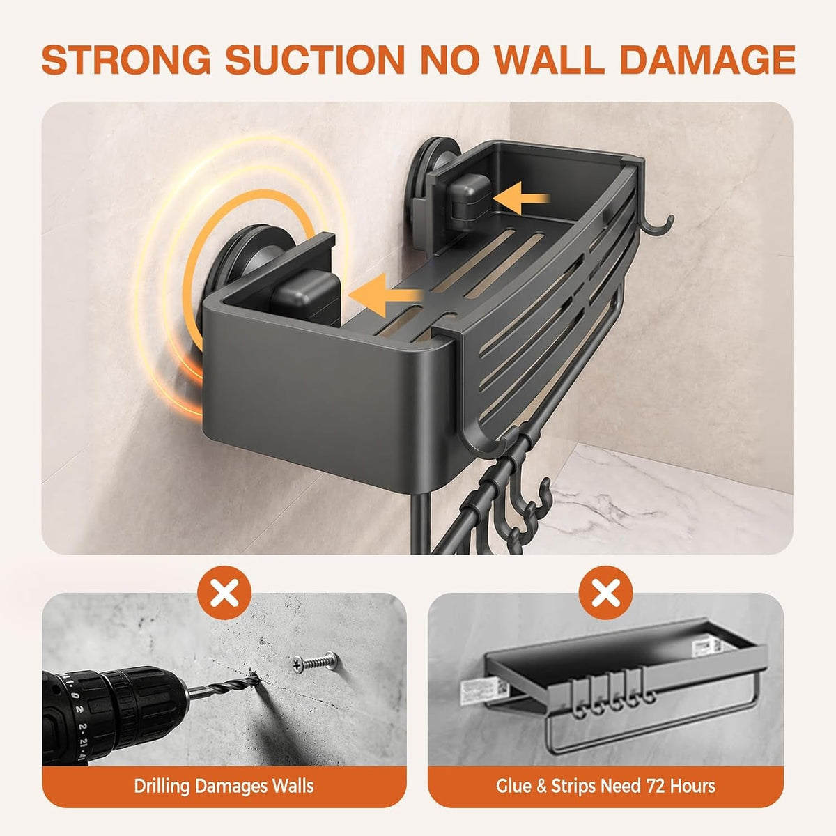 suction-cup-shower-caddy-no-drill-shower-shelf-aluminum-rust-proof-bathroom-shower-organizer-with-12-hooks-2-pack-gunmetal-gray