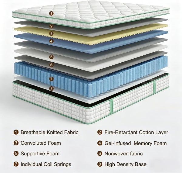 Queen Size Mattress 12 Inch, Hybrid Mattresses Medium Firm Mattress Bed in a Box, Memory Foam and Individual Pocket Springs, Fiberglass Free & Pressure Relief, Certipur-Us, 80"×60"×12"3