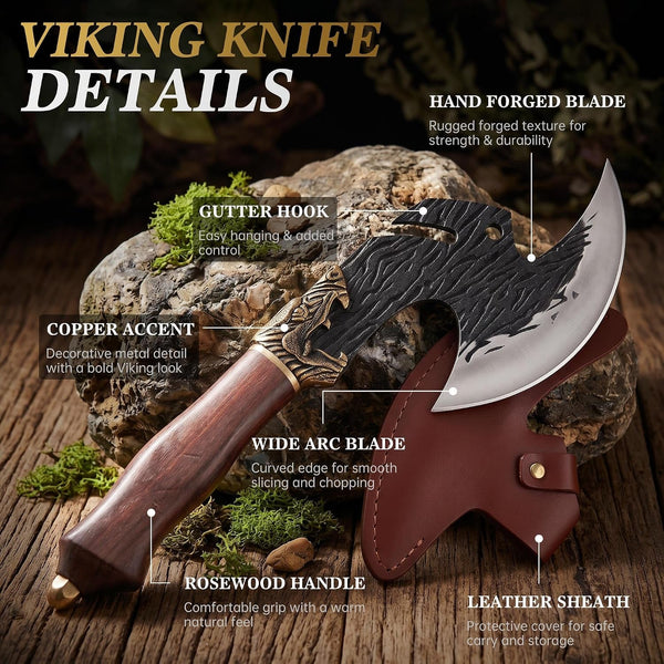 Hand Forged Viking Cleaver Knife with Sheath, Birthday Gift for Men3