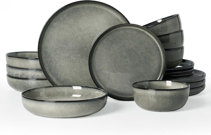 Milkyway 16-Piece Dinnerware Set with Pasta Bowls, Greenish Brown1
