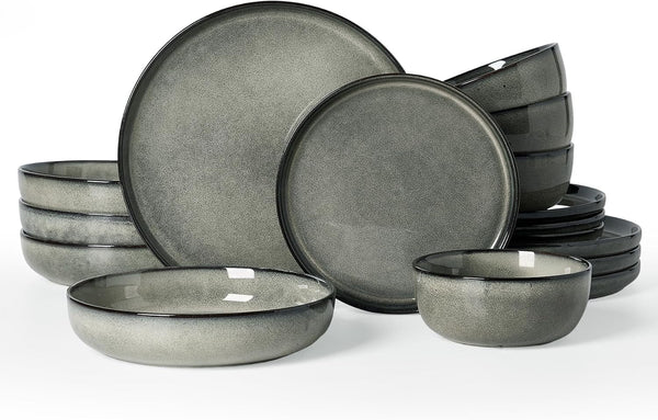 Milkyway 16-Piece Dinnerware Set with Pasta Bowls, Greenish Brown1
