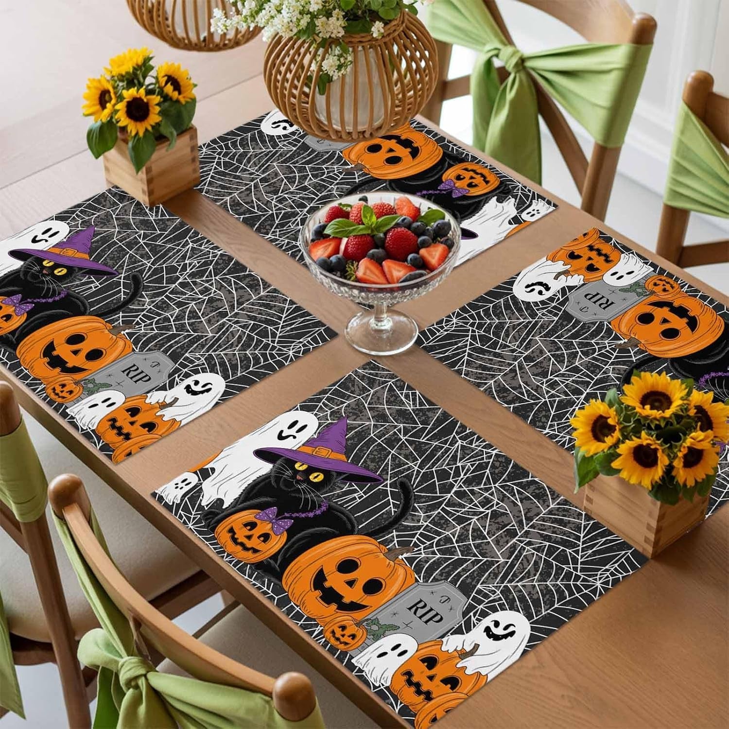 halloween-pumpkin-placemats-set-of-4-ghost-black-cat-cotton-linen-heat-proof-washable-placemat-for-holiday-banquet-kitchen-table-decor-spiderweb-black-white-table-mat-13x19inch